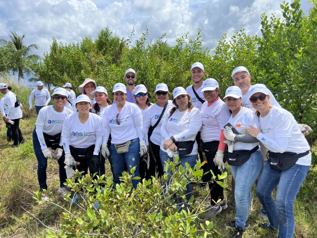 Voluntarios de la Fundacion AES Panama en la jornada de reforestacion de Isla Galeta