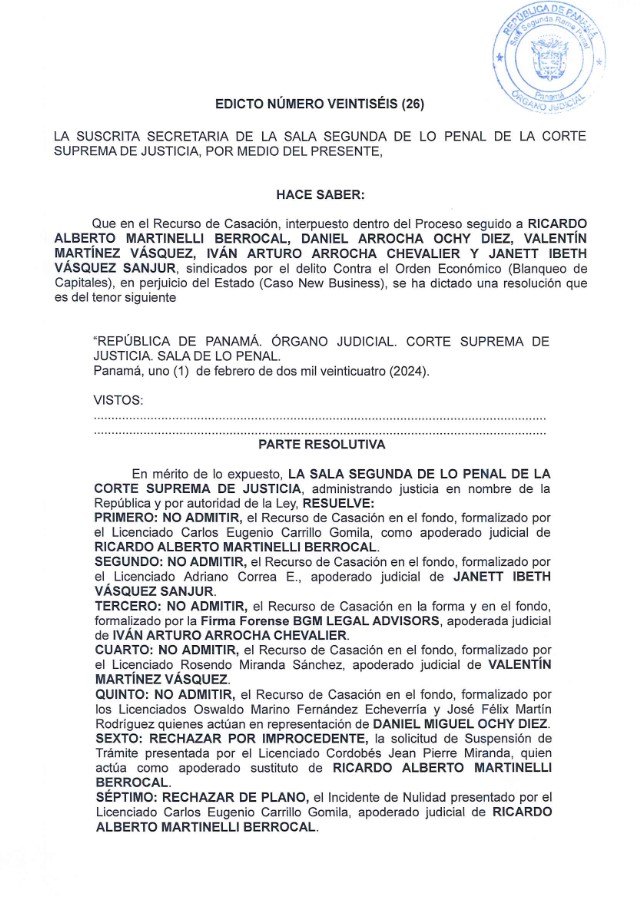 Corte Suprema de Justicia no admite recurso de casación a Ricardo Martinelli en caso New Business 2 GFV2yCUXsAAFNhV